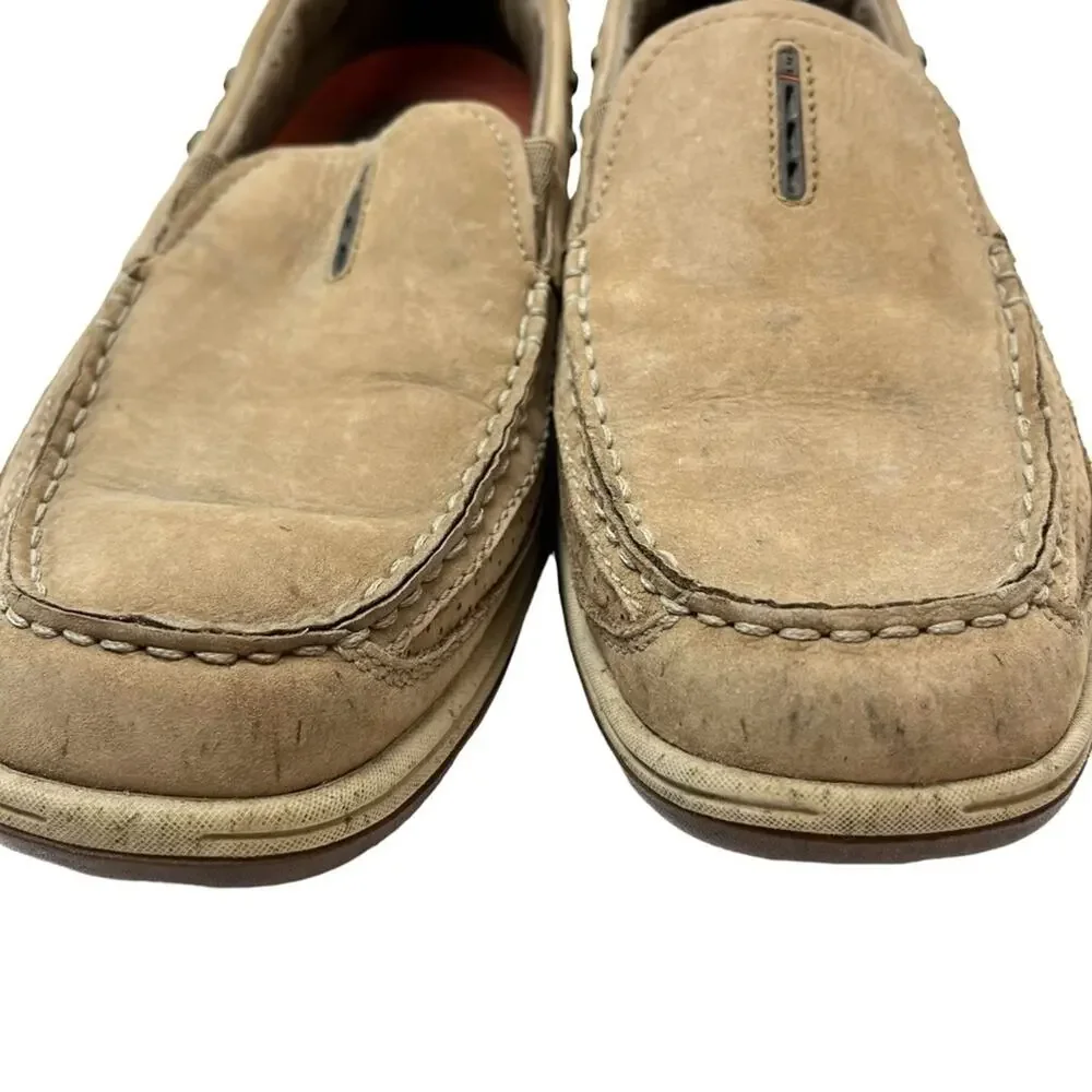 CLARKS UNSTRUCTURED Beige Tan Genuine Leather Loafers Boat Shoes Casual sz 8 M